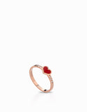 anello cuore in oro rosa con smalto rosso e diamanti