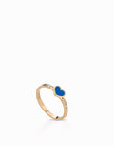 anello cuore in oro giallo con smalto blu e diamanti