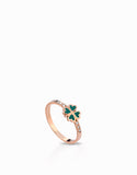anello quadrifoglio oro rosa con smalto verde e diamanti