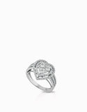 anello in oro bianco a forma di  cuore con diamanti