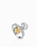 anello fantasia in oro bianco con diamanti e pietre fancy in oro bianco